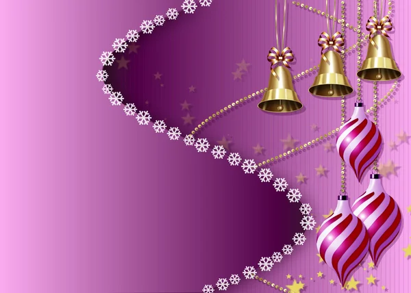 圣诞节，圣诞节紫色背景用铃铛和圣诞装饰品 — 图库照片