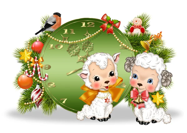 Lamb and sheep with a clock and jewelery — Stock Photo, Image