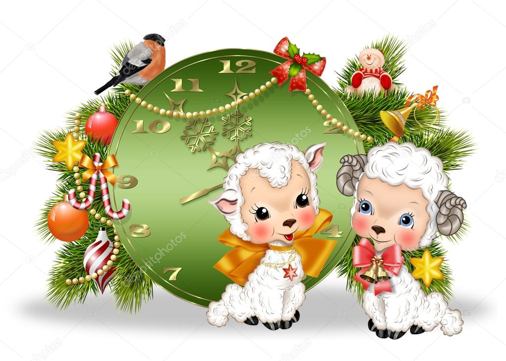 Lamb and sheep with a clock and jewelery