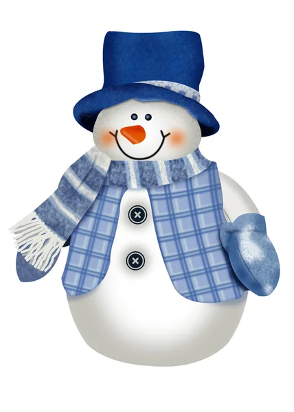 Christmas snowman in blauw odezhede — Stockfoto