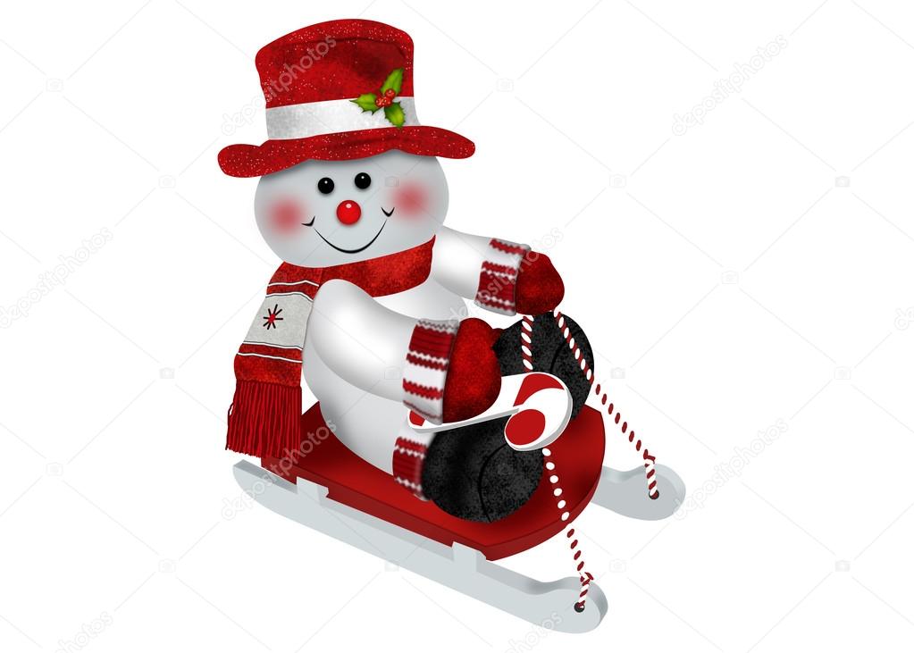 Christmas snowman on a sled