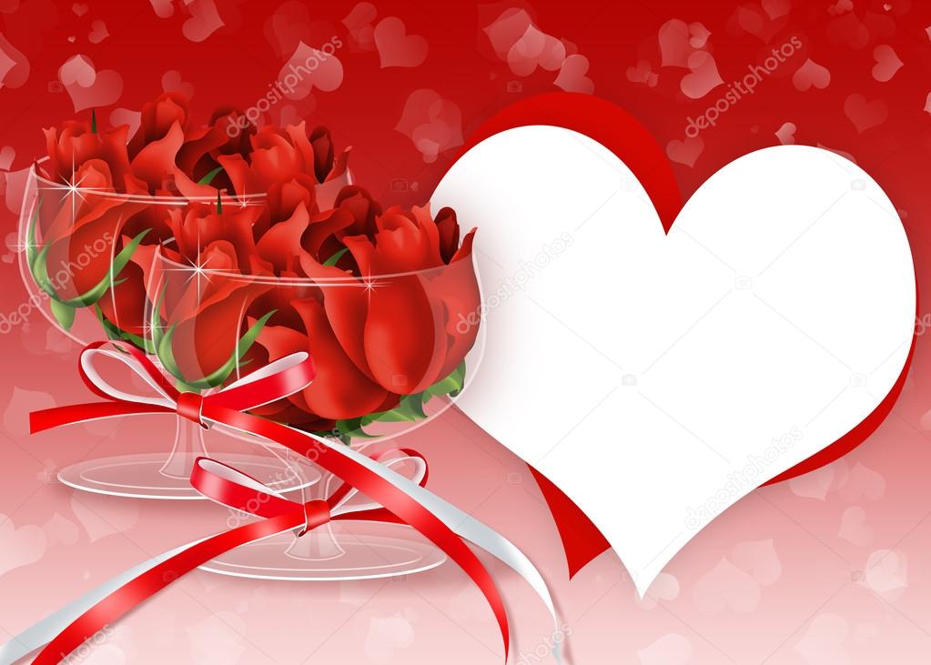 Background with red roses in glasses