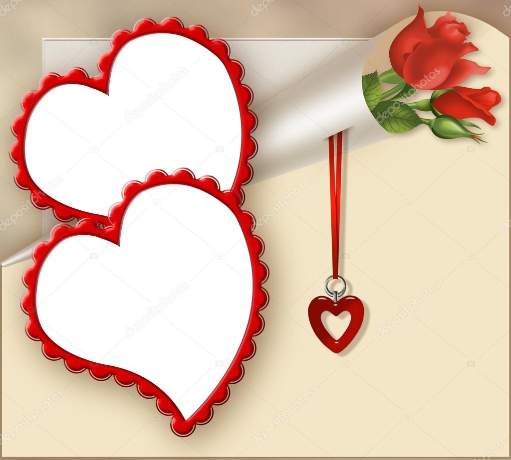 Background, heart photo frame with roses