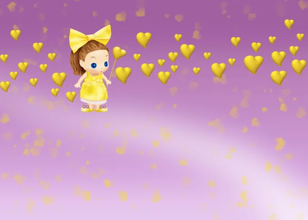 Fairy docka i en gul klänning och gula hjärtan — Stockfoto