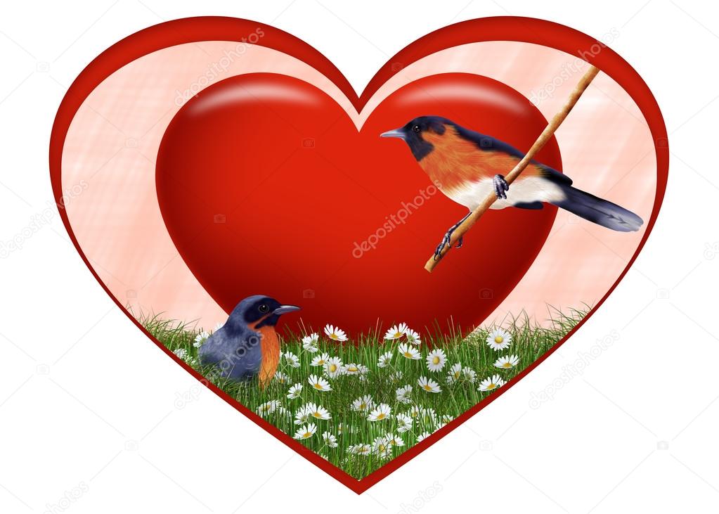 Red heart with birds
