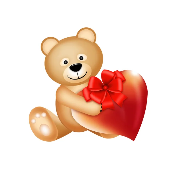 Teddy bear with heart and bow — Stock Photo, Image