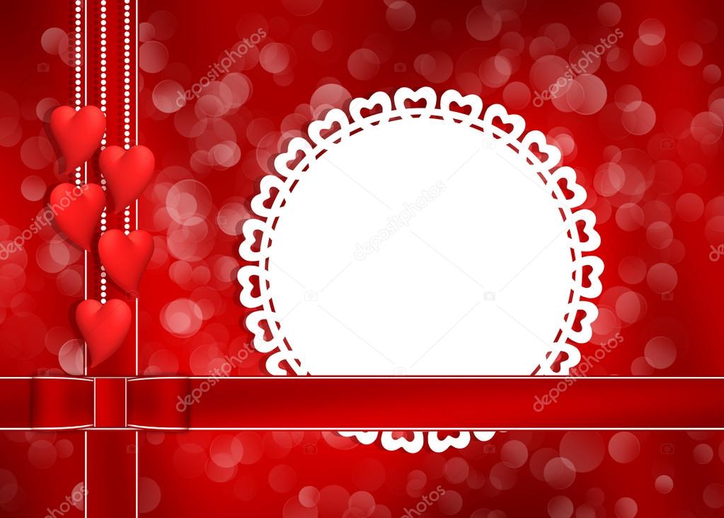 Background with ribbon, bow, frame and hearts