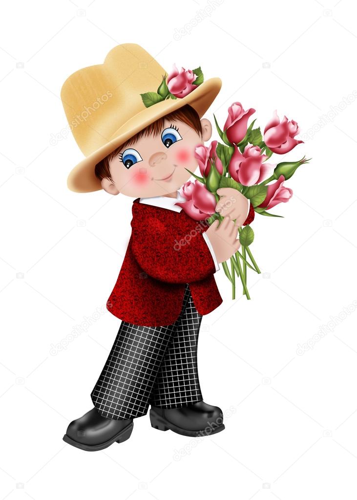 Boy in a hat with flowers