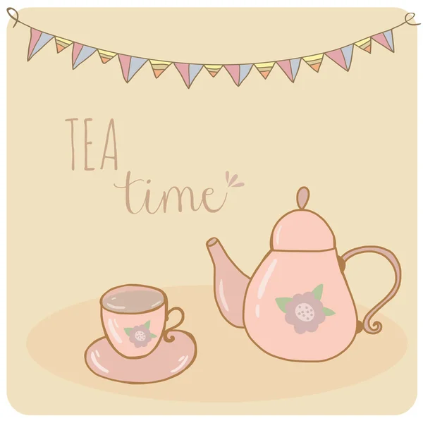 Card teapot and cup pastel hand drawn style — Stock Vector