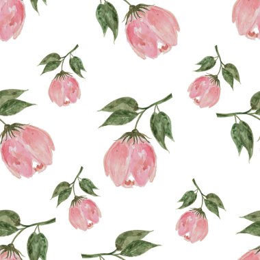 Pastel suluboya el çekilmiş Pembe çiçek seamless modeli.