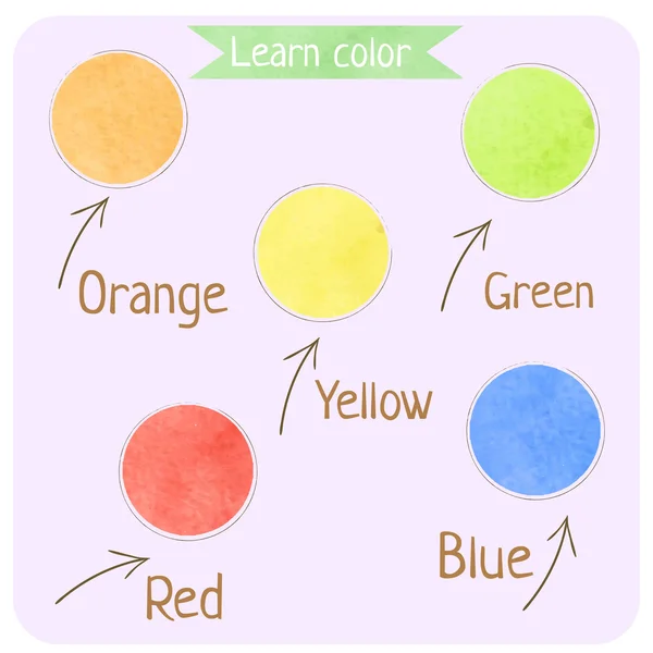 Farbe lernen für Kinder. Bildungsplakat. Aquarell-Farbpalette — Stockvektor