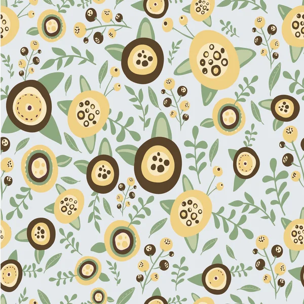 Hand drawn floral seamless pattern. Brown and yellow flowers and nature brunch — Stock Vector