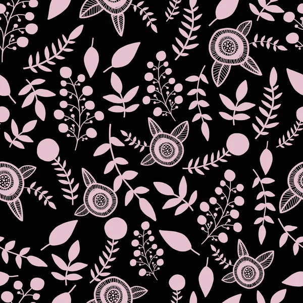 Couture motif de nature florale. Goutte noire avec fleur et brunch dessiné à la main — Image vectorielle