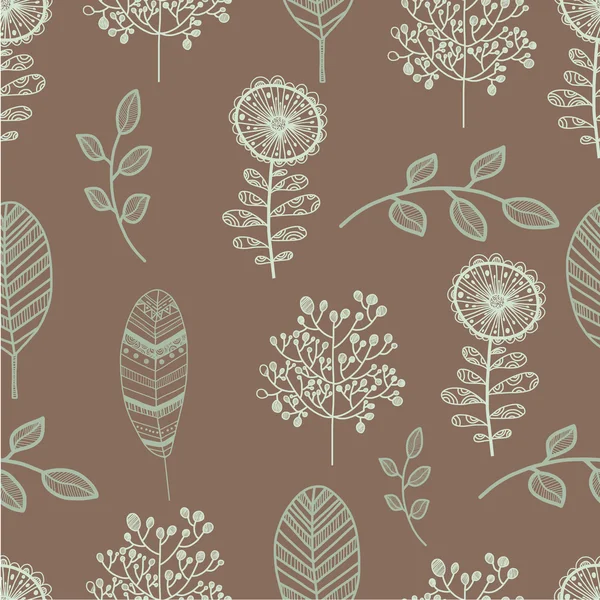 Seamless nature pattern with graphic brunch and flowers.  Hand drawing leavs vector illustration. — Stock Vector