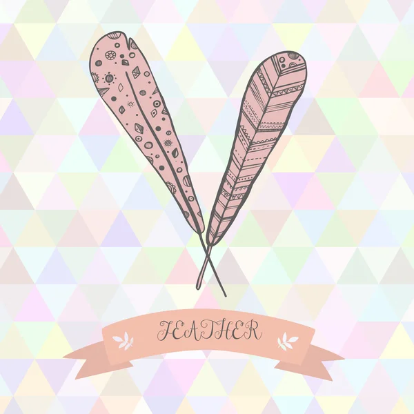 三角 bakdrop 羽毛手绘制的风格粉红色 — 图库矢量图片
