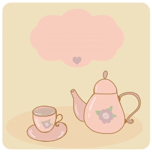 卡茶壶、 杯淡手绘制的样式 — 图库矢量图片