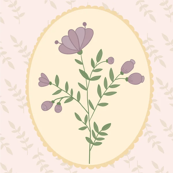 Pastel flowers hand drawn illustration. Lilac abstract flower in frame — Stock Vector
