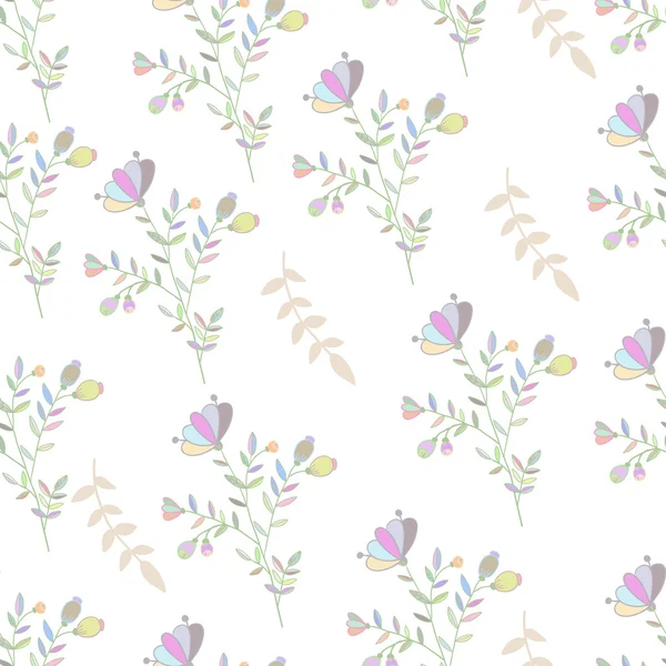 Pastel kleurrijke bloemen en brunch naadloze aard patroon — Stockvector