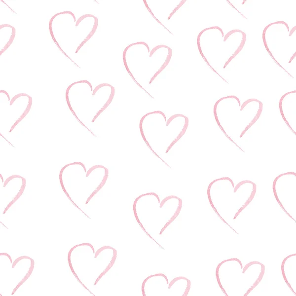 Aquarela coração cor-de-rosa mão desenhada padrão sem costura . — Vetor de Stock