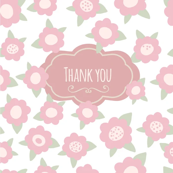 Thank you card. floral with text and flowers. Pink pastel hand drawn vector illustration. — Stock Vector