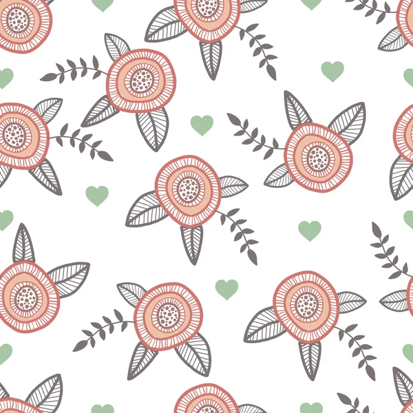 Afbeelding hand getrokken bloemen. Catoon stijl illustratie met hart — Stockvector