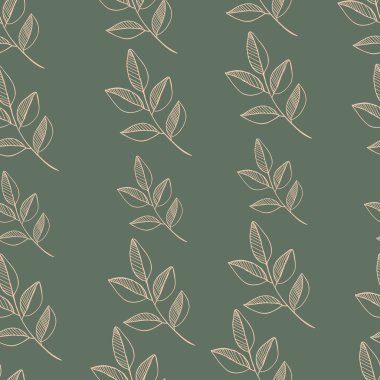 Grafik brunch ile sorunsuz doğa desen. El çizim leavs illüstrasyon vektör.