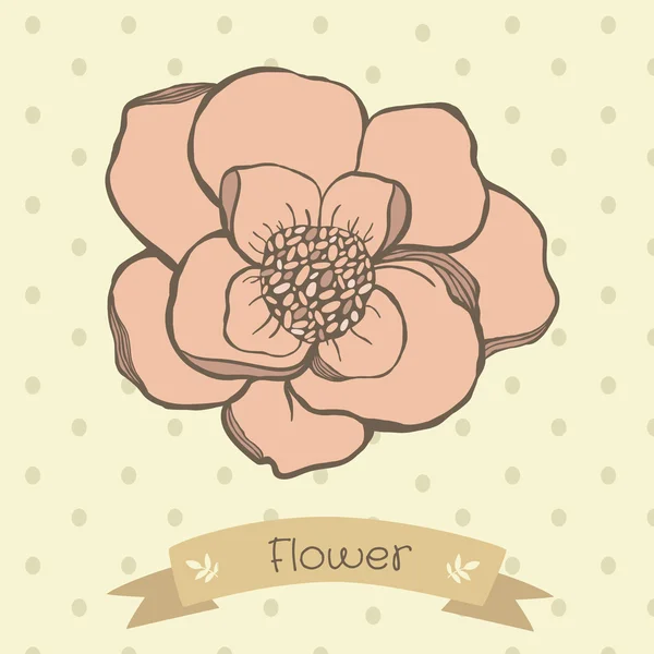 Mão desenho flores cor pastel em pano de fundo polkadot — Vetor de Stock