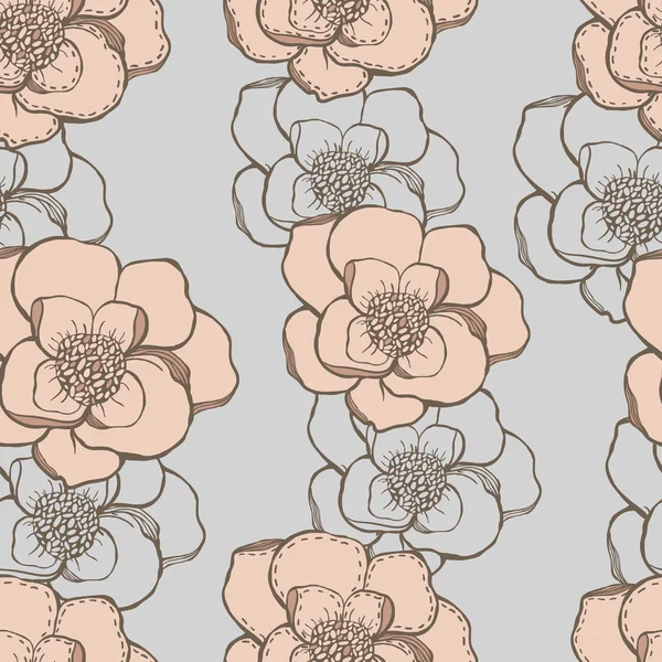 Dessin à la main de fleurs graphiques motif sans couture avec couleur pastel — Image vectorielle