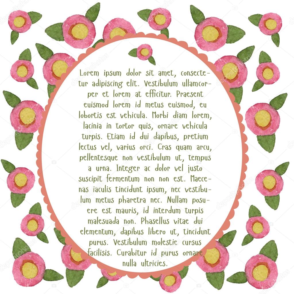 Incollare il telaio disegnato a mano dell acquerello con fiori rosa colore — Vettoriale Stock