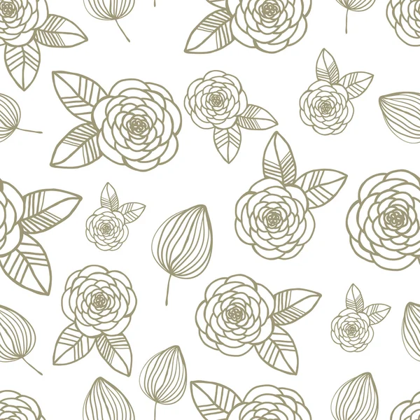 バラと葉の手描きのシームレス パターン — ストックベクタ