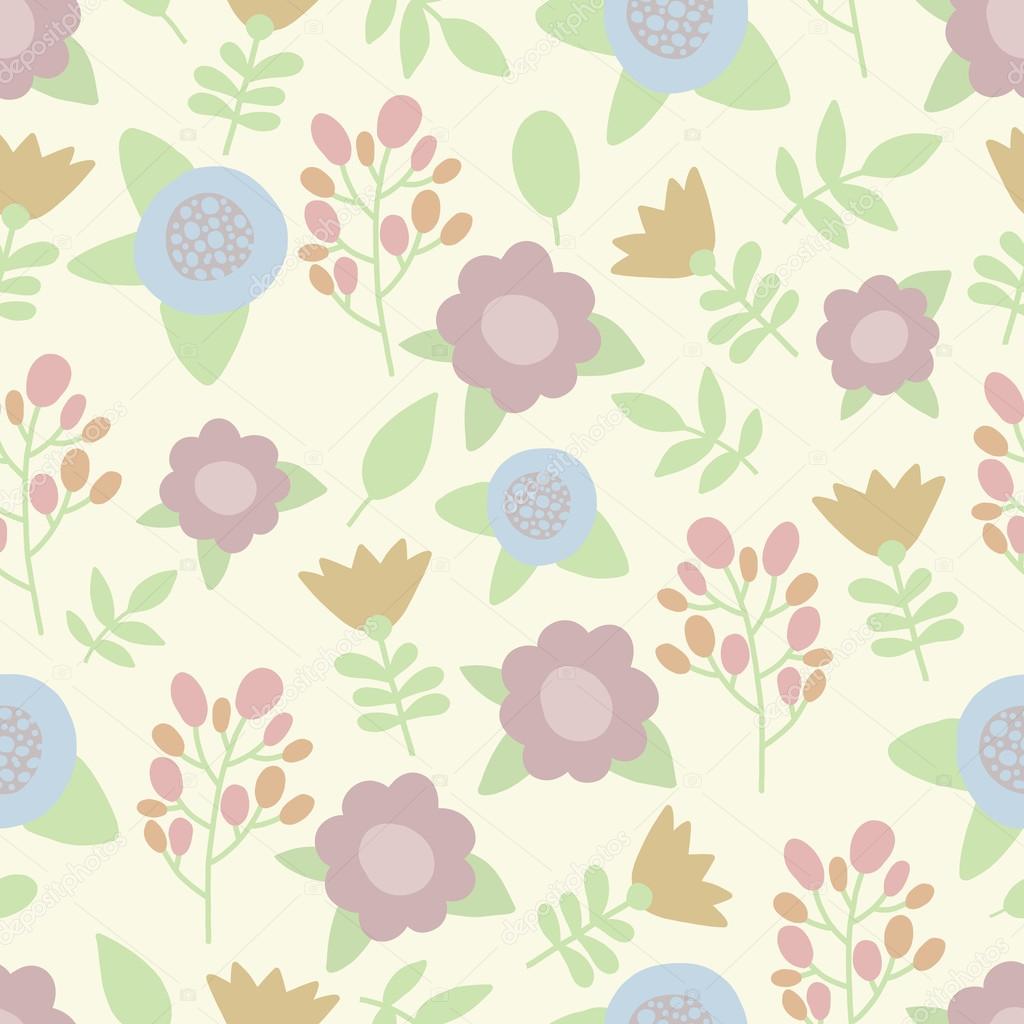 Seamless floral hand drawn pastel color nature pattern