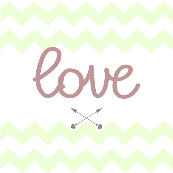 Zigzac green love sign arrows design card. — Stock Vector