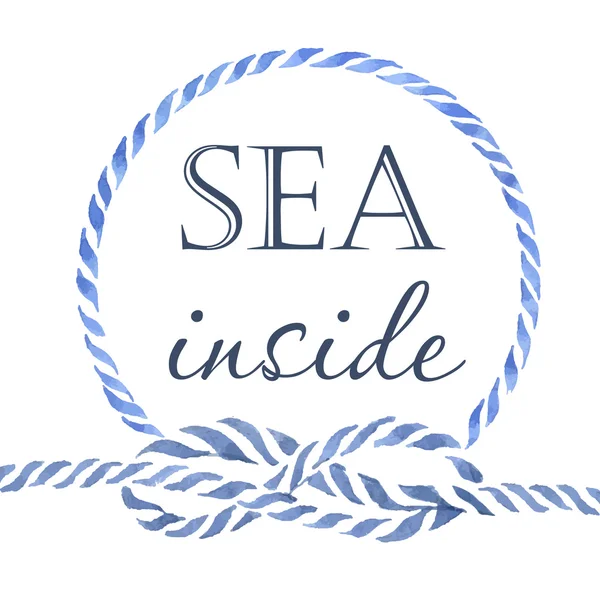 Mavi halat düğümü sekiz el çizilmiş suluboya çizim seti. Deniz stili