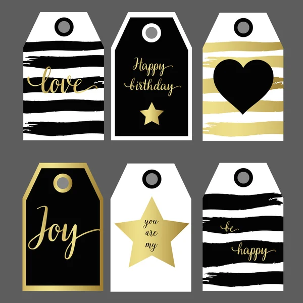 Set 6 tasarım hediye etiketi moda tasarım siyah ve altın