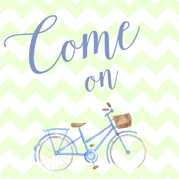 Yaz saati suluboya çizilmiş Bisiklet ver. Pastel ihale renk