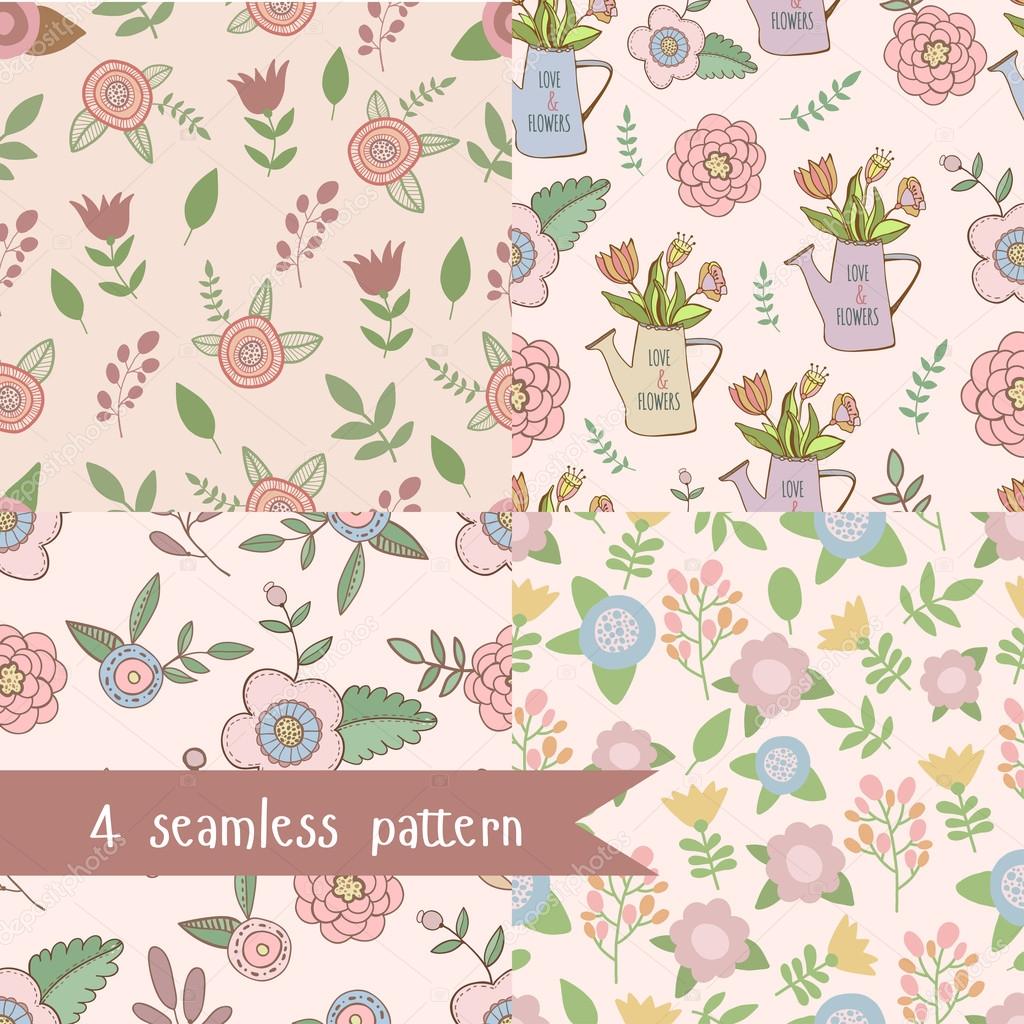 Set 4 seamless flower pattern