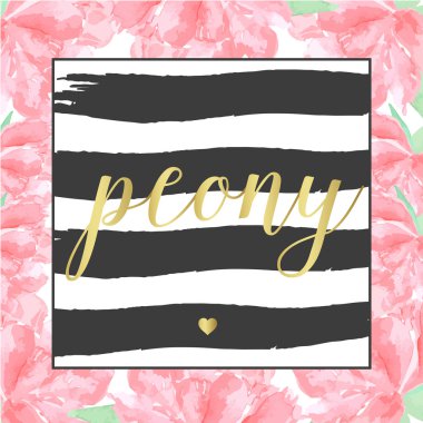 Suluboya Şakayık çelenk çerçeve el çekilmiş