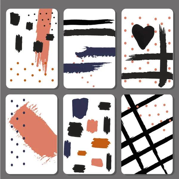 Sett 6 utskriftskort med sort pensel design grafisk håndtegning – stockvektor