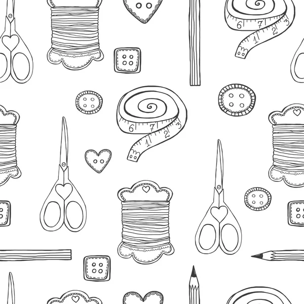 Hand drawn sewing seamless pattern — Stock Vector