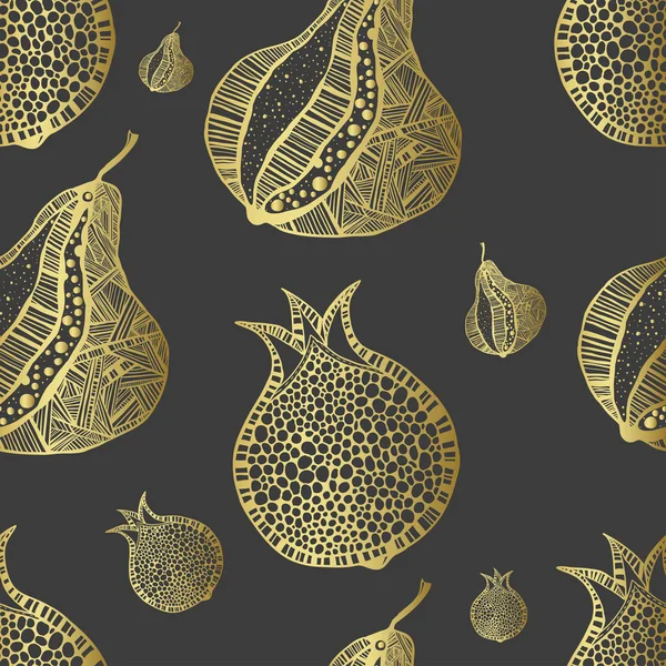 Stylush nar ve armut ile seamless modeli. Siyah ve altın