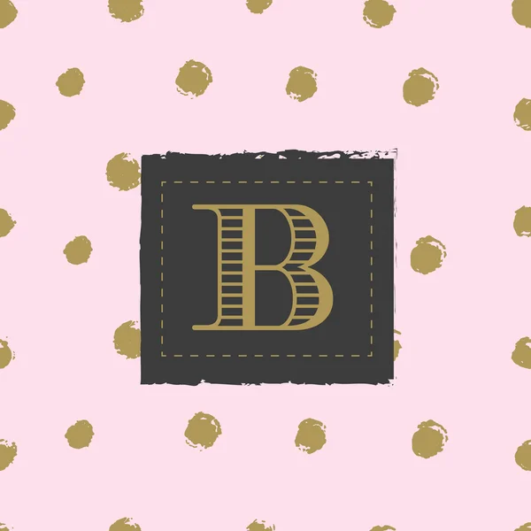 Monogram op hand getrokken inkt achtergrond polka dot — Stockvector