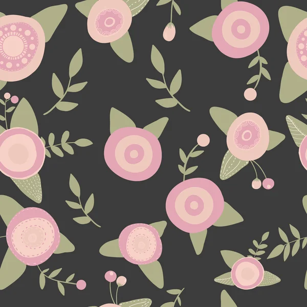 Dessiné à la main fleurs roses sans couture motif doodle — Image vectorielle