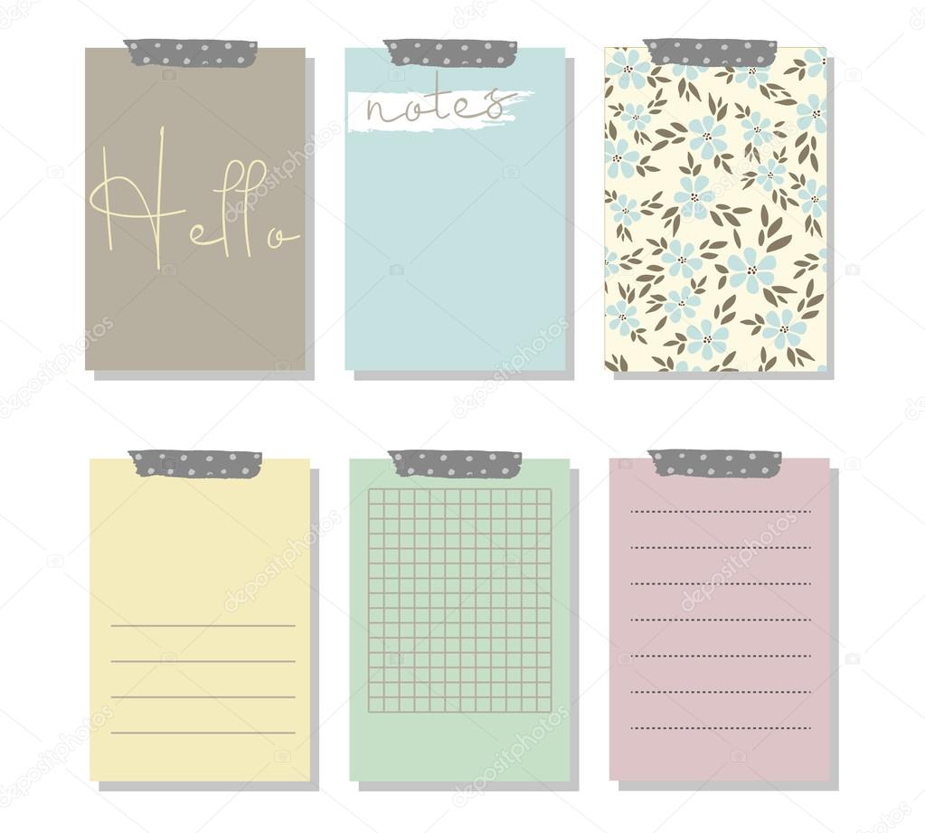 Set of 6 creative journaling cards and notes sheets, cards. Pastel colors and flower