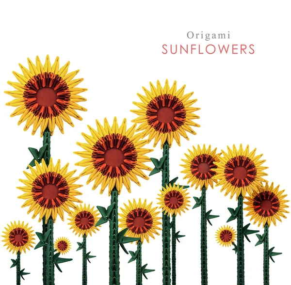 Origami sunflowers field — Stock Photo, Image