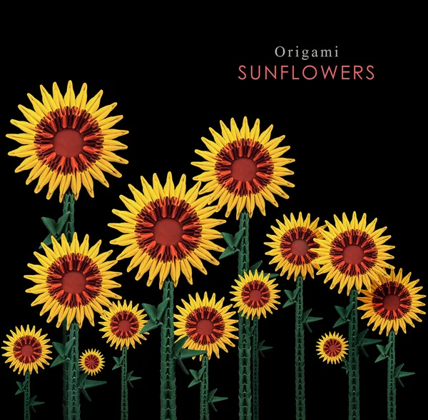Origami sunflowers field — Stock Photo, Image