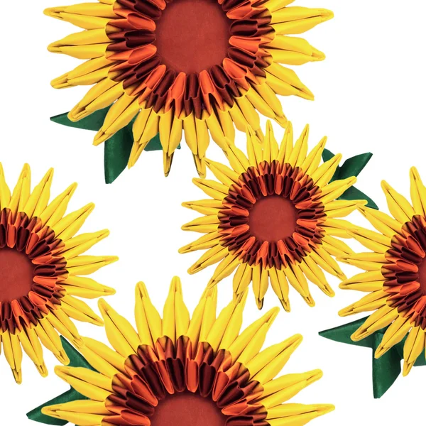 Origami sunflowers group — Stock Photo, Image