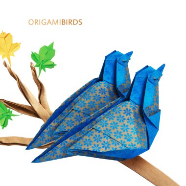 Origami Mavi kuşlar Çift