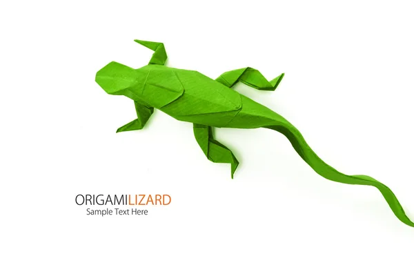 Origami green lizard — Stock Photo, Image