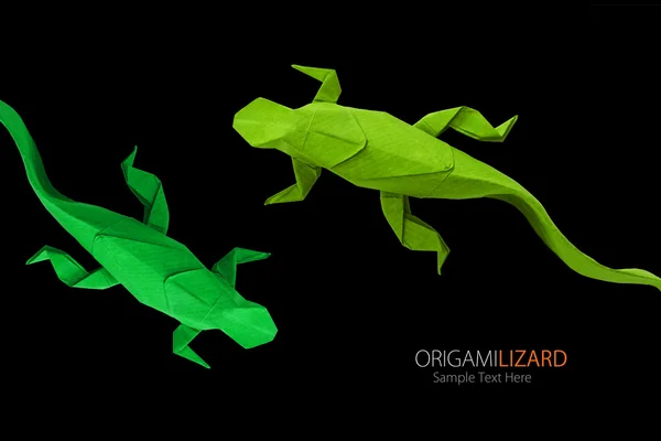 Origami green lizards — Stock Photo, Image