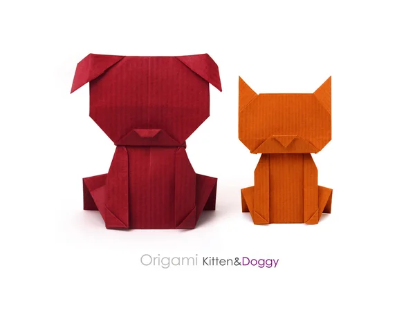 折り紙の友人の犬と猫 — ストック写真